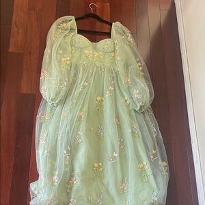Floral Embroidered Green Dress